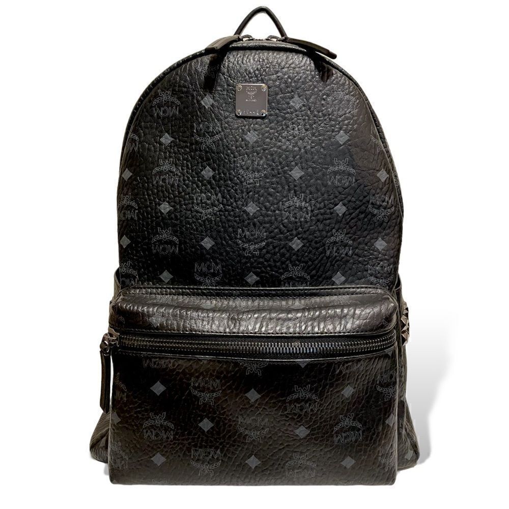 MCM Blk/Gry Monogram Stark Side Studs Backpack in Visetos |Size: 42.5cm|